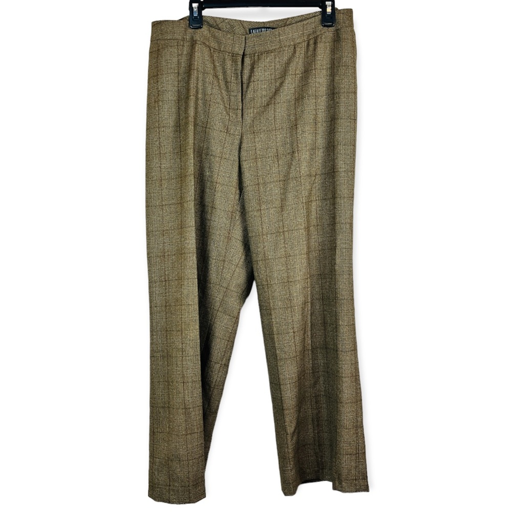 LAFAYETTE 148 Brown Glen Plaid Wool Dress Pants 16 Plus Business Casual Trouser
